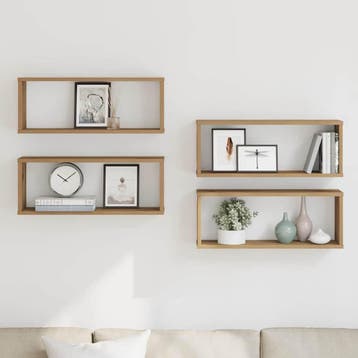 vidaXL Wandschappen kubus 4 st 60x15x23 cm hout artisanaal, Verzenden, Nieuw