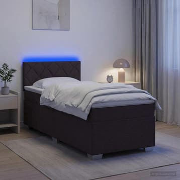vidaXL Boxspring Bed met Matras en LED Donkerbruin 90 x 190, Verzenden, Nieuw, Eenpersoons, Bruin