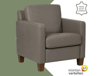 Leren fauteuil Smart - Toledo Smog (grijs) - Poten hout, Nieuw, Ophalen of Verzenden, Bohemian, Eigentijds, Modern, Retro, 50 tot 75 cm