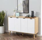 Buffetkast Visgraatdeuren Wit/Hout – 120×35×77 cm, Verzenden, Nieuw