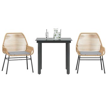 vidaXL 3-delige Tuinset met kussens poly rattan glas bruin, Verzenden, Nieuw, 2 zitplaatsen, Tuinset