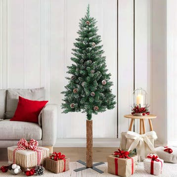 vidaXL Kerstboom met echt hout en sneeuw smal 180 cm groen, Verzenden, Nieuw