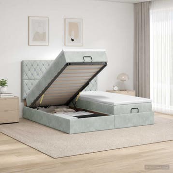 vidaXL Ottoman Bed met Matrassen en LED Lichtgrijs 160 x 200, Verzenden, Nieuw, Tweepersoons, Stof