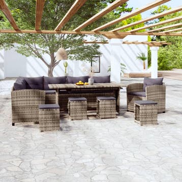 vidaXL 7-delige Loungeset met kussens poly rattan grijs, Verzenden, Nieuw, Meer dan 8 zitplaatsen, Loungeset