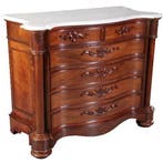 Mahonie commode  met wit marmer ca 1870 3-zijdig gebogen No7, Ophalen of Verzenden