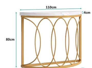 Luxe Gouden Halfronde Consoletafel – Marmerlook, 110 cm, Antiek en Kunst, Verzenden