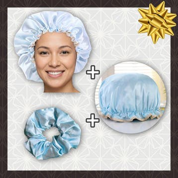 SATIN SET - Bescherm je haar & keep it dry - Lichtblauwe Sat, Ophalen of Verzenden, Nieuw