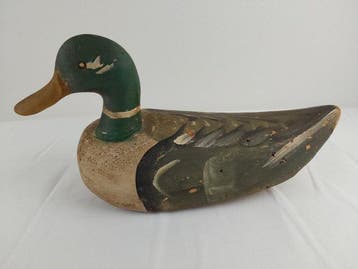 Antieke houten lokeend (Wilde eend / Mallard drake) -