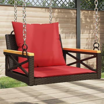 vidaXL Schommelbank met kussens 63x62x40 cm poly rattan, Tuin en Terras, Tuinbanken, Verzenden, Nieuw