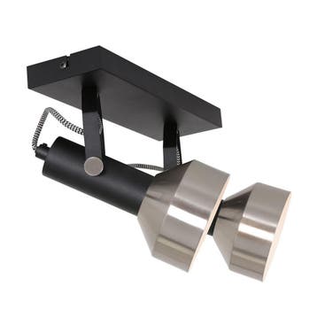 2dekans | Spot plafondlamp Acier 3338ZW Zwart 2 x E27, Ophalen of Verzenden, Zo goed als nieuw