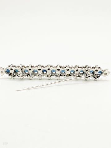 Broche - 18 karaat Witgoud Saffier - Diamant