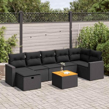 vidaXL 8-delige Loungeset met kussens poly rattan zwart, Verzenden, Nieuw, Loungeset