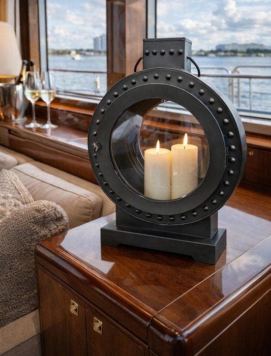 Lantaarn - Glas, Metaal - Groot scheepsvenster, Antiek en Kunst, Kunst | Designobjecten