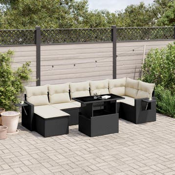 vidaXL 8-delige Loungeset met kussens poly rattan zwart, Verzenden, Nieuw, Loungeset