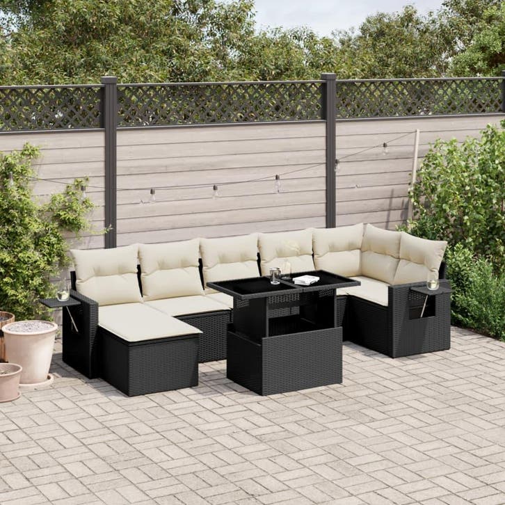 vidaXL 8-delige Loungeset met kussens poly rattan zwart, Tuin en Terras, Tuinsets en Loungesets, Loungeset, Nieuw, Verzenden