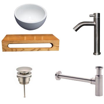 Sani Royal Solid Surface Waskom met Massief Wood, Tuin en Terras, Nieuw