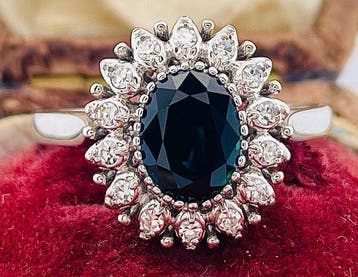 Ring - 18 karaat Witgoud Saffier - Diamant, Nieuw