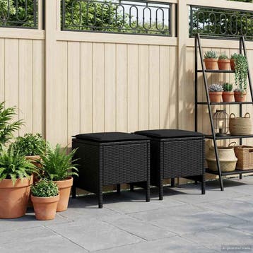 vidaXL 2 st Tuinvoetenbank PE Rattan Zwart, Verzenden, Nieuw, Rotan, 2 zitplaatsen