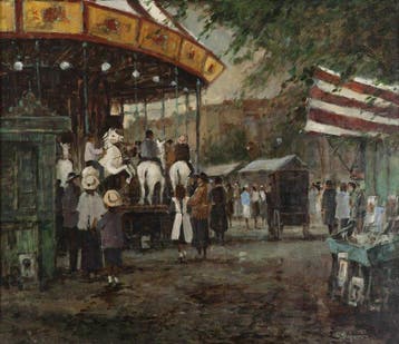 Rein Sievers (1929) - Stadsgezicht met draaimolen