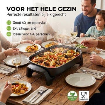 Nedis Elektrische Hapjespan 2200W – 40cm Deksel – Antiaanb, Verzenden, Zo goed als nieuw