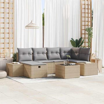 vidaXL Tuin Sofa Set 7 st Beige poly rattan, Verzenden, Nieuw, Rotan, 7 zitplaatsen