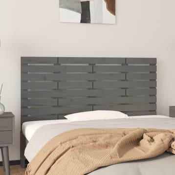 vidaXL Hoofdbord wandmontage 126x3x63 cm massief grenenhout, Verzenden, Nieuw, Grijs, Hout