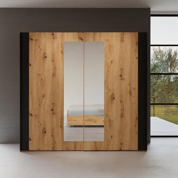 Kledingkast Siena - Naturel - 2-Deurs incl. Spiegel, Huis en Inrichting, Kasten | Kledingkasten, Verzenden, Nieuw