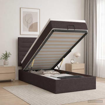 vidaXL Ottoman bed met matras Donkerbruin 90 x 190 cm Stof, Verzenden, Nieuw, Eenpersoons, Bruin