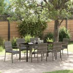 vidaXL Tuin eettafelset met kussen 7 pcs Grijs poly rattan, Verzenden, Nieuw, Rotan