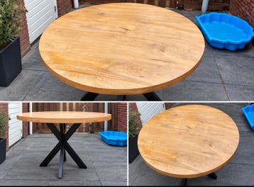 Ovale eettafel 120cm mangohout met zwarte spinpoot, Huis en Inrichting, Ophalen, Nieuw, Overige materialen