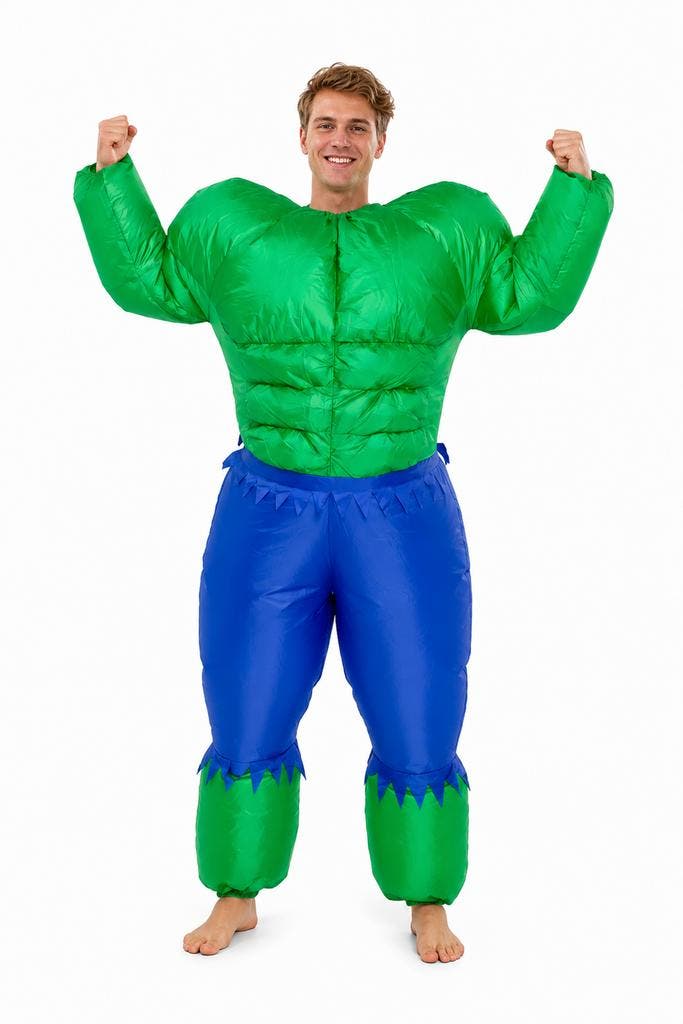 KIMU® Opblaas Kostuum Hulk Groen Opblaasbaar Pak Mascotte Op, Kleding | Heren, Carnavalskleding en Feestkleding, Kleding, Nieuw