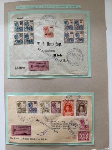 Suriname - Kleine collecte eerste vluchten van en naar, Gestempeld