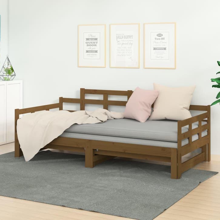 vidaXL Slaapbank uitschuifbaar grenenhout honingbruin, Huis en Inrichting, Slaapkamer | Bedden, 90 cm, 190 cm of minder, Bruin