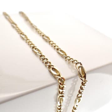 Bicolor gouden Figaro schakelketting., Sieraden, Tassen en Uiterlijk, Kettingen, Ophalen of Verzenden, Gebruikt, Goud, Goud