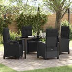 vidaXL Tuin eettafelset met kussen 5 pcs Zwart poly rattan, Verzenden, Nieuw, Rotan, 5 zitplaatsen