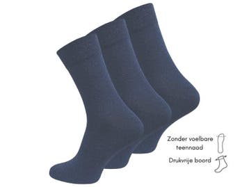 3 paar diabetes sokken - Drukvrije boord - Jeansblauw, Verzenden, Nieuw