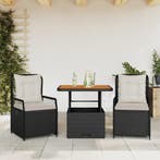 vidaXL 3-delige Tuinset met kussens poly rattan zwart, 2 zitplaatsen, Nieuw, Tuinset, Verzenden