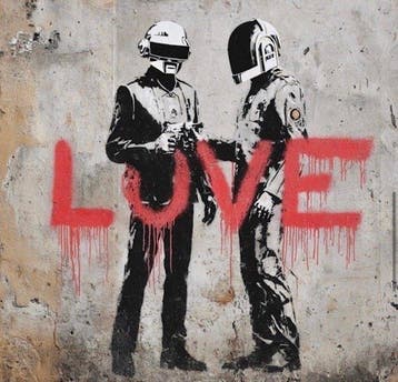 EMIR BERCUTTE - STREET ART LOVE DAFT PUNK - Toile L -