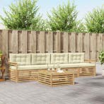 vidaXL Buiten bankenset 5 pcs Wit en crèmekleurig Massief, Huis en Inrichting, Verzenden, Nieuw