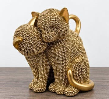 sculptuur, Elegant Gold Beaded Cat Pair Decorative home