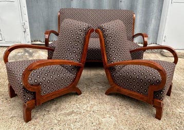 Armchairs & Sofa - 1930s - Hungary - Fauteuil (3) - Walnoot,