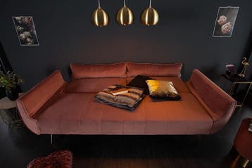 Retro slaapbank DIVANI 220cm oudroze fluweel gouden poten, Ophalen of Verzenden, Nieuw