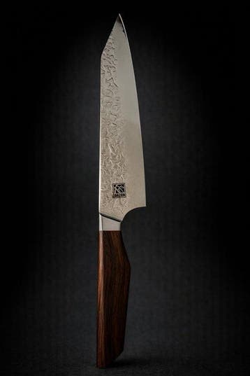 Keukenmes - Blazen - Damascus-staal, Koolstofvezel, Hout -