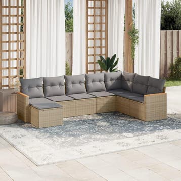 vidaXL 8-delige Loungeset met kussens poly rattan beige, Tuin en Terras, Verzenden, Nieuw, Loungeset