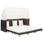 vidaXL Slaapbank met luifel 3-zits verlengbaar poly rattan, Tuin en Terras, Tuinsets en Loungesets, Verzenden, Nieuw