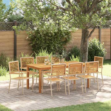 vidaXL Tuin eettafelset 9 st Beige Massief Acaciahout, Verzenden, Nieuw, Meer dan 8 zitplaatsen