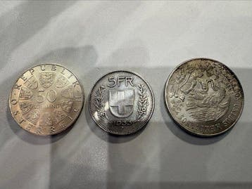 Zwitserland, Mexico, Oostenrijk. Lot of 3 silver coins