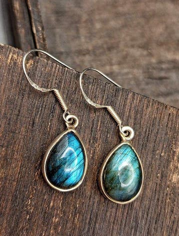 Oorbellen met haak van 925 zilver met blauwe labradoriet,