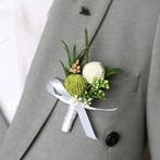 Luxe corsage craspedia bolletjes groen wit op pinclip met, Ophalen of Verzenden, Nieuw