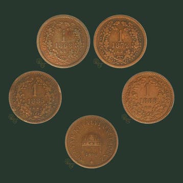 Hongarije. 1 Kreuzer 1868, 1872, 1885, 1888 & 2 Filler 1899